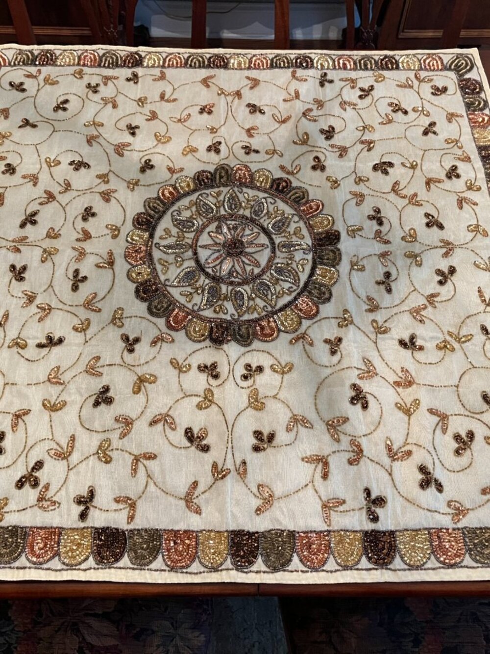 Handcrafted Beaded/Embroidered Table Overlay